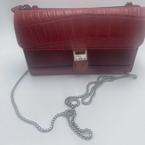 Brighton Small Red Crossbody Wallet with Silver Chain Magnetic Closure